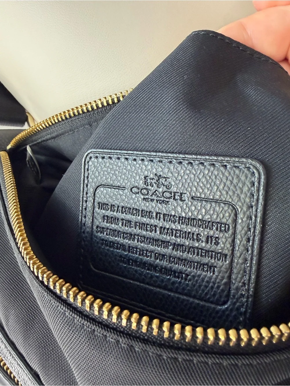 Y2K Coach Black Nylon Messenger Bag with Gold Accents and leather trim